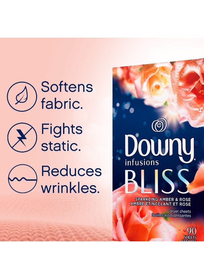 Downy Infusions Fabric Softener Dryer Sheets, Bliss, Sparkling Amber & Rose, 105 Sheets (Pack of 1)