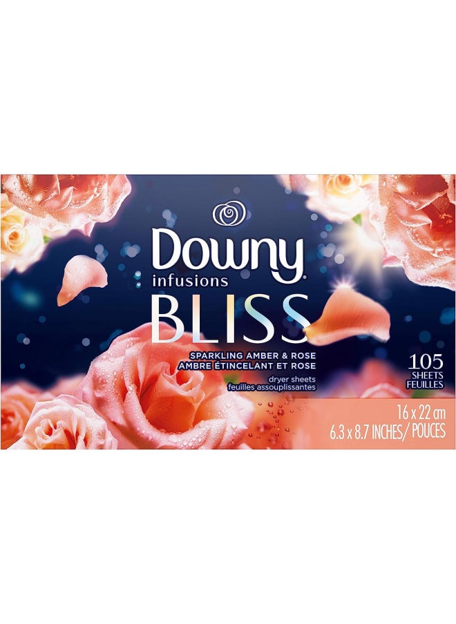 Downy Infusions Fabric Softener Dryer Sheets, Bliss, Sparkling Amber & Rose, 105 Sheets (Pack of 1)