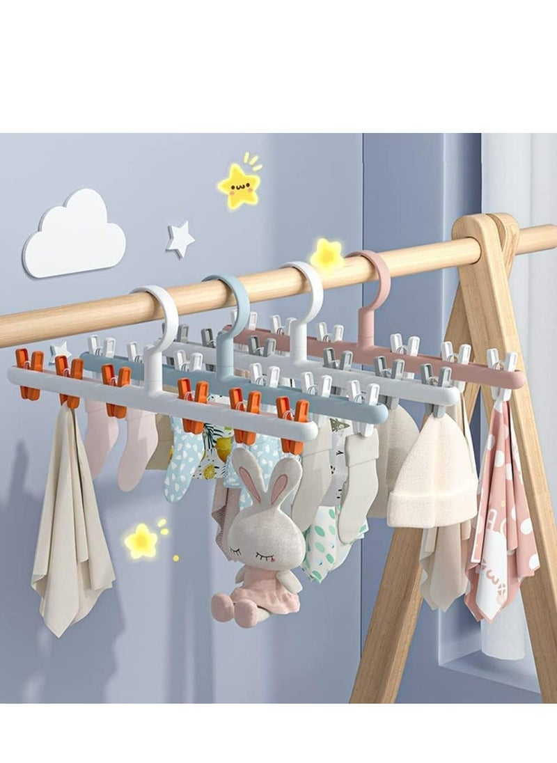 2 Pack Windproof Sock Clips Hanger, PP Plastic Anti-Tangle Clothes Drying Rack with 360° Swivel Hook and Strong Clips for Drying and Organize Underwear, Socks, Hats, Scarves, Pants