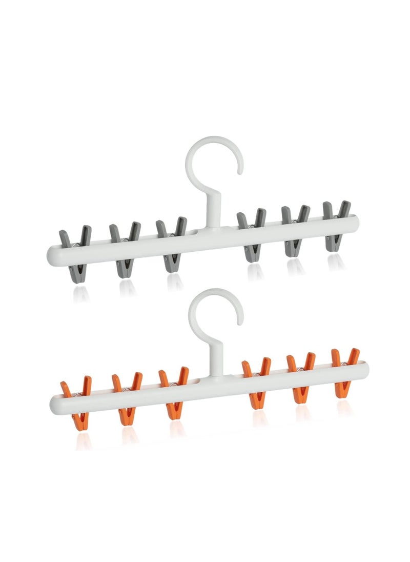 2 Pack Windproof Sock Clips Hanger, PP Plastic Anti-Tangle Clothes Drying Rack with 360° Swivel Hook and Strong Clips for Drying and Organize Underwear, Socks, Hats, Scarves, Pants