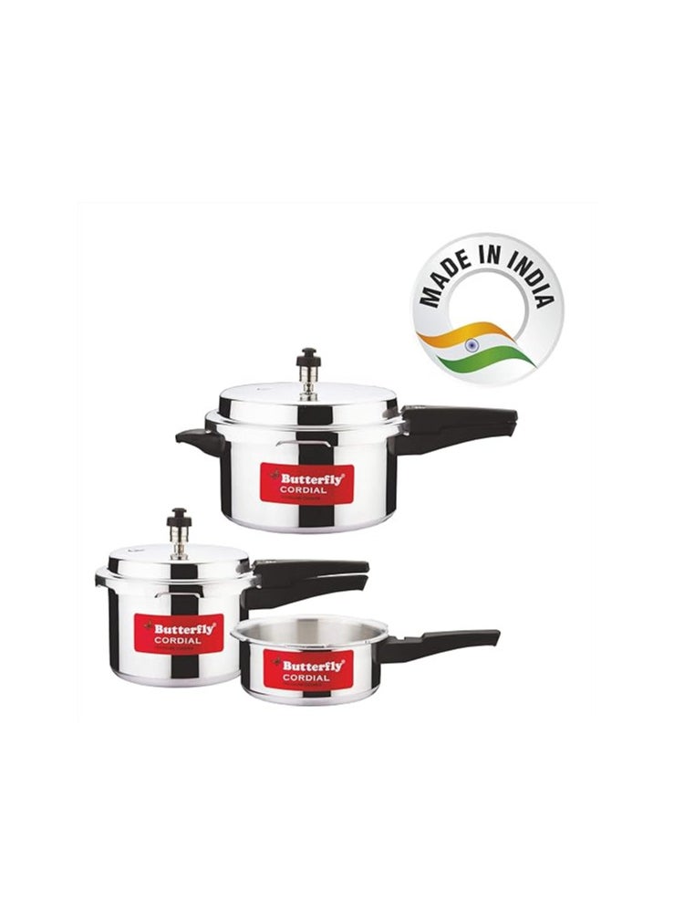 Butterfly Cordial 2, 3 & 5 Litres Pressure Cookers | Outer Lid | Food Grade Virgin Aluminium | Gas Stove Compatible | ISI Certified | 2 Years Manufacturer's Warranty | Silver