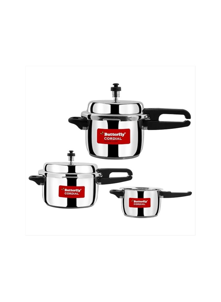 Butterfly Cordial 2, 3 & 5 Litres Outer Lid SS Pressure Cookers | Induction & Gas Stove Compatible | ISI Certified | 2 Years Manufacturer's Warranty