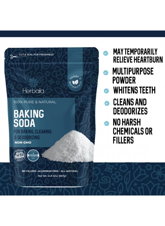 Baking Soda Bulk 2lbs, Food Grade baking soda for baking, cleaning, deodorizing and household usage, Baking soda for pool cleansing, Gluten Free, No Fillers, made in the USA