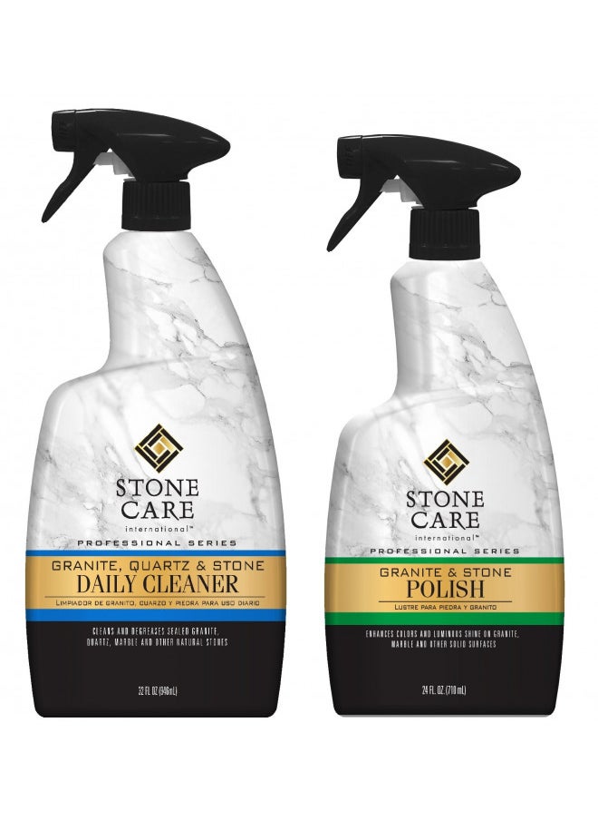 Stone Care International Granite Stone Cleaner and Polish Combo for Granite Marble Soapstone Quartz Quartzite Slate Limestone Corian Laminate Tile Countertop