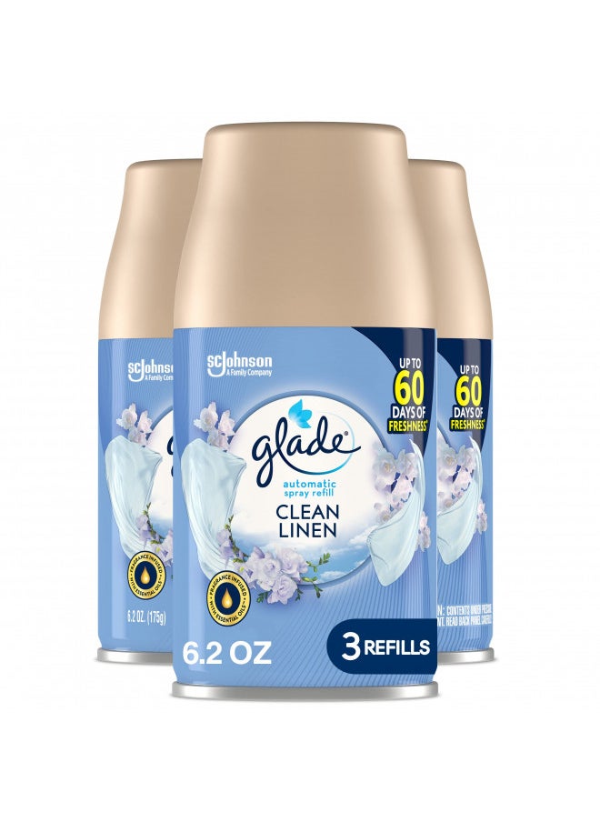 Glade Automatic Spray Air Freshener Refill, Scented Air Freshener for Home and Bathroom, Clean Linen, 6.2 Oz, 3 Count