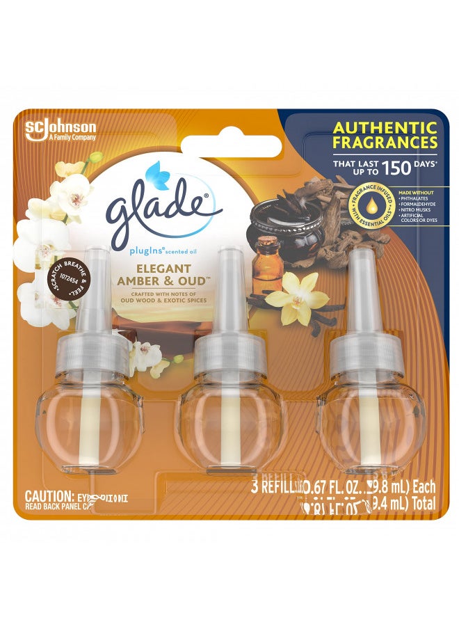 Glade PlugIns Refills Air Freshener, Scented and Essential Oils for Home and Bathroom, Elegant Amber & Oud, 2.01 Oz, 3 Count