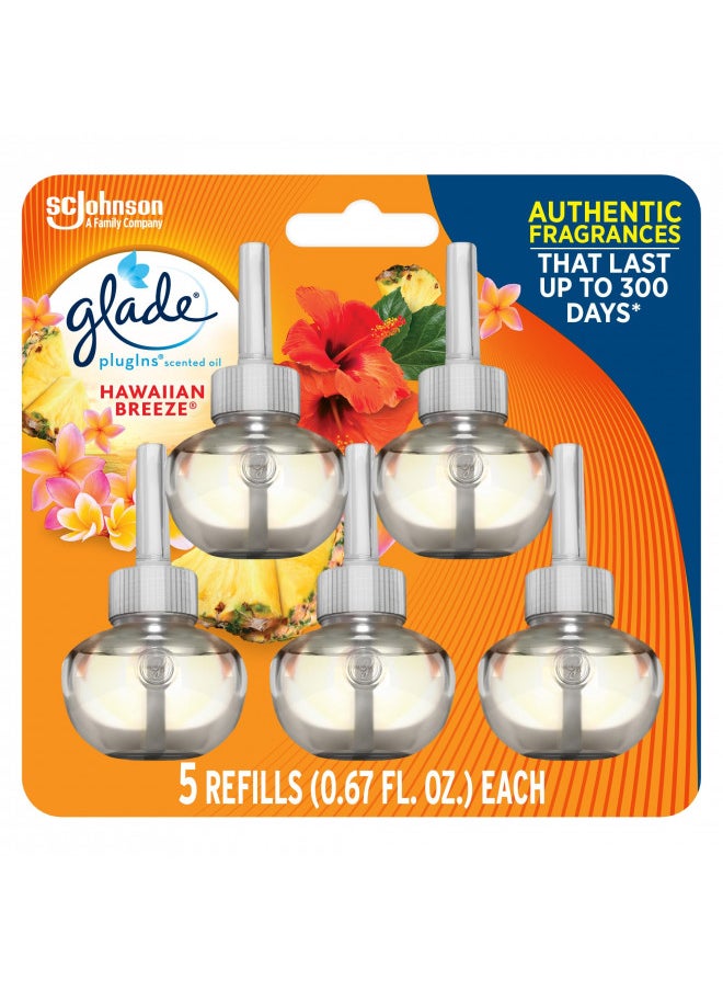 Glade PlugIns Refills Air Freshener, Scented and Essential Oils for Home and Bathroom, Hawaiian Breeze, 3.35 Fl Oz, 5 Count