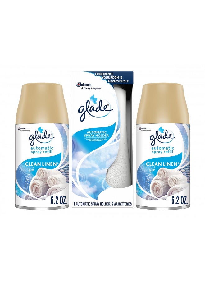 Glade Automatic Spray Refill and Holder Kit, Air Freshener for Home and Bathroom, Clean Linen, 6.2 Oz, 2 Count