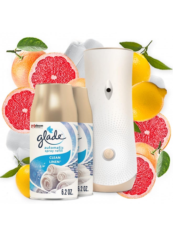 Glade Automatic Spray Refill and Holder Kit, Air Freshener for Home and Bathroom, Clean Linen, 6.2 Oz, 2 Count