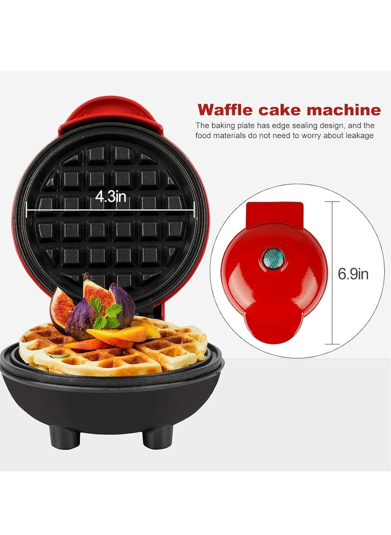 Mini Waffle Maker – Non-Stick, Pancake Maker, Power/Ready Indicator, Compact & Efficient, Red