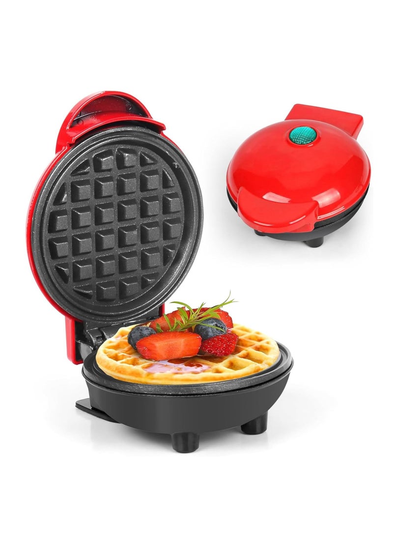 Mini Waffle Maker – Non-Stick, Pancake Maker, Power/Ready Indicator, Compact & Efficient, Red