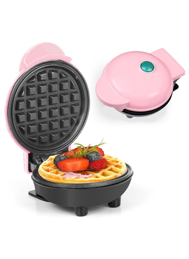 Mini Waffle Maker – Non-Stick, Pancake Maker, Power/Ready Indicator, Compact & Efficient, Pink