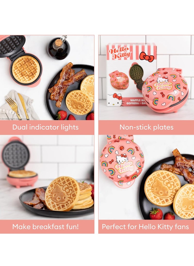 Hello Kitty Waffle Maker – Makes Adorable Waffles, Compact, Non-Stick Plates, Easy to Clean, Dual Indicator Lights