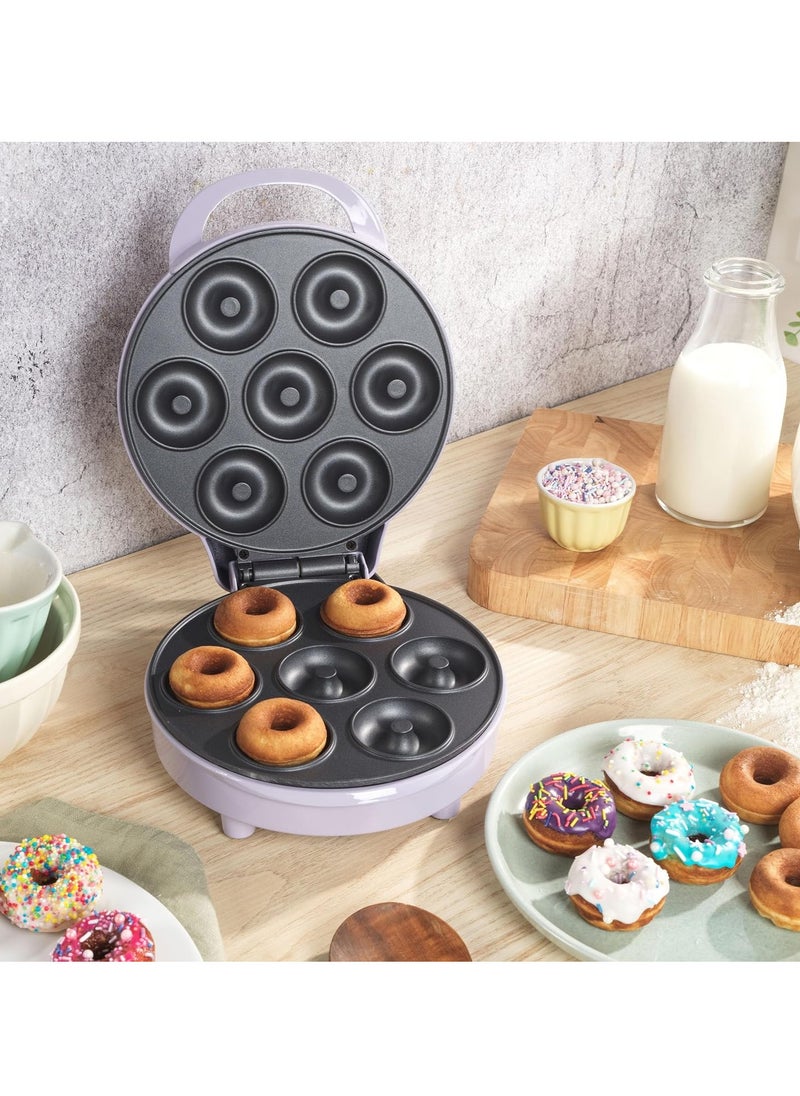 EK6222GSPP Mini Doughnut Maker – Non-Stick Plates for 7 Homemade Donuts, Easy Clean, Indicator Lights, 1000W, Purple