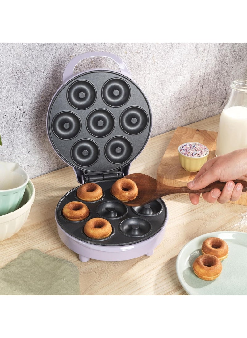 EK6222GSPP Mini Doughnut Maker – Non-Stick Plates for 7 Homemade Donuts, Easy Clean, Indicator Lights, 1000W, Purple