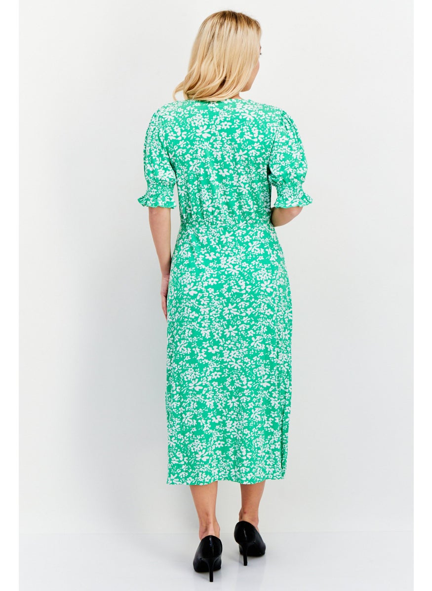 Women Floral Print Midi Dress, Green