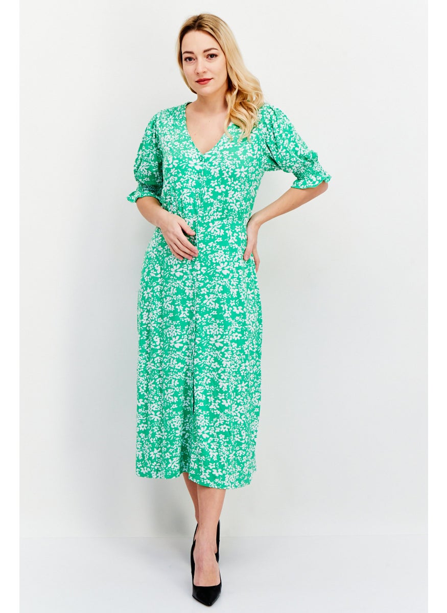 Women Floral Print Midi Dress, Green