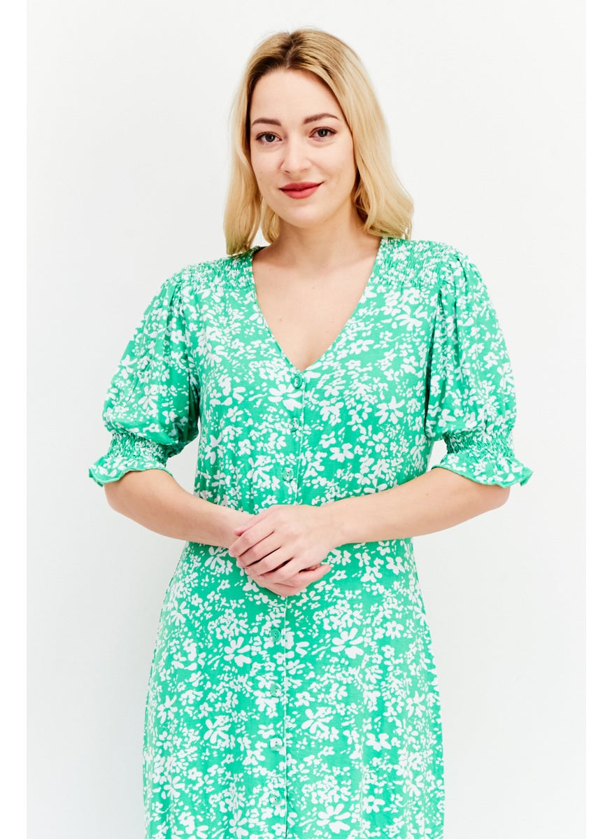 Women Floral Print Midi Dress, Green