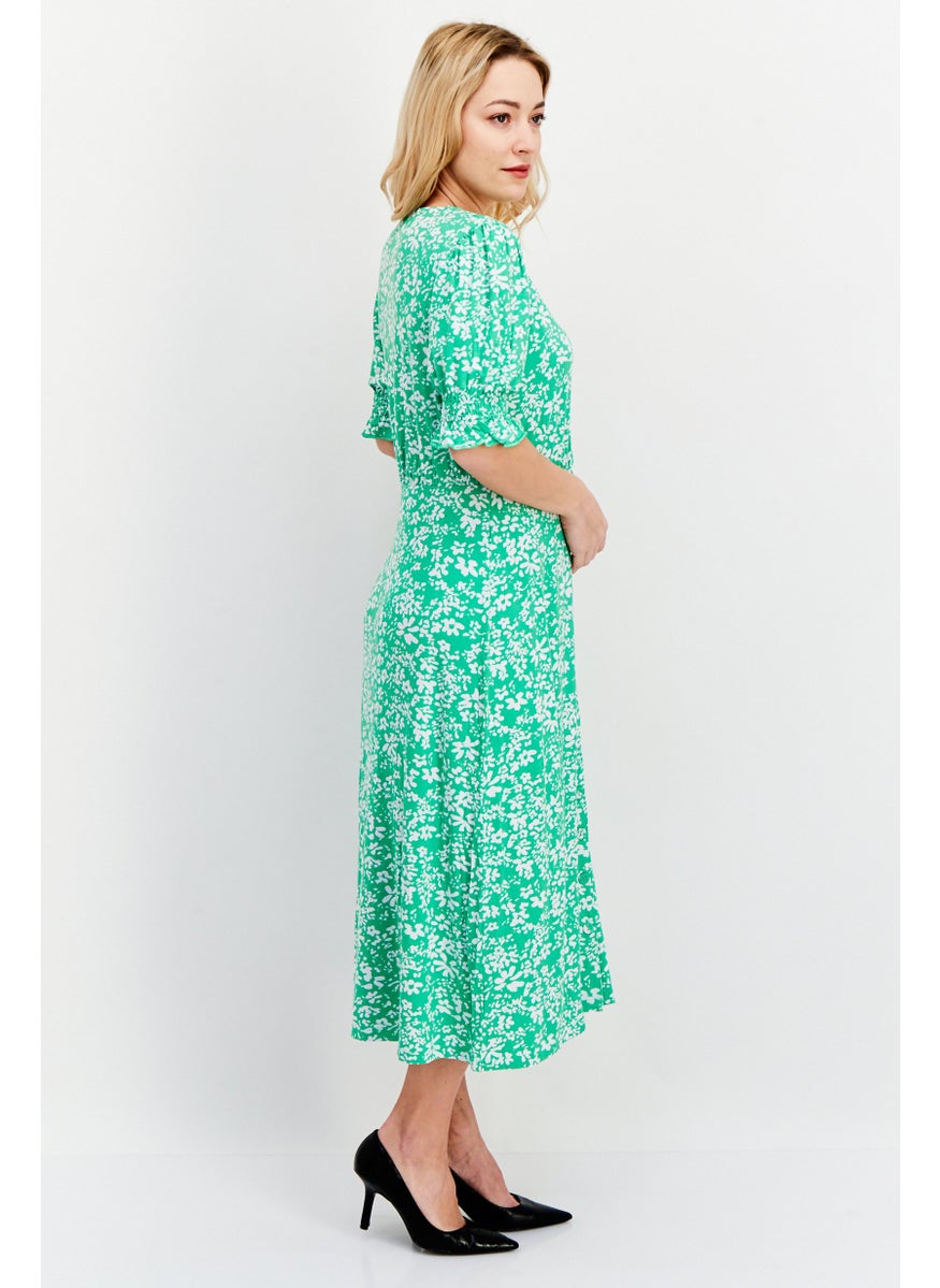 Women Floral Print Midi Dress, Green