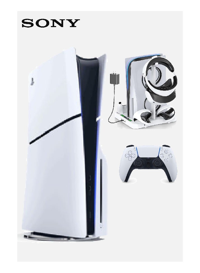 PlayStation 5 Slim Disc Edition Console - Includes Free Tokluck Stand With PS5 & PSVR2 Controller Dock, Magnetic Charging Station, And VR2 Glasses Holder (International Version)