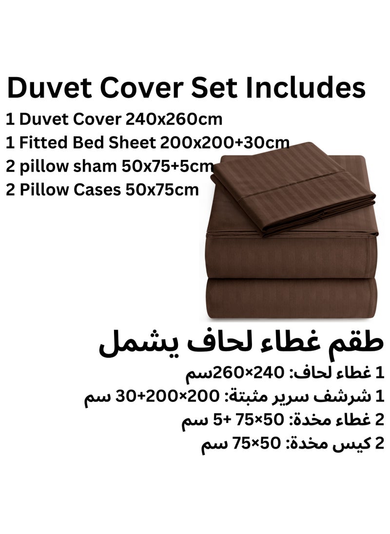TW Premier Hotel Duvet Cover Stripe 240x260cm King Size 6 Pcs Set, 1 Duvet Cover 260x240cm (Without Filling), 1 Fitted Sheet 200x200+30cm, 2 Pillow Cases 50x75+5cm, 2 Pillow Cases 50x75cm