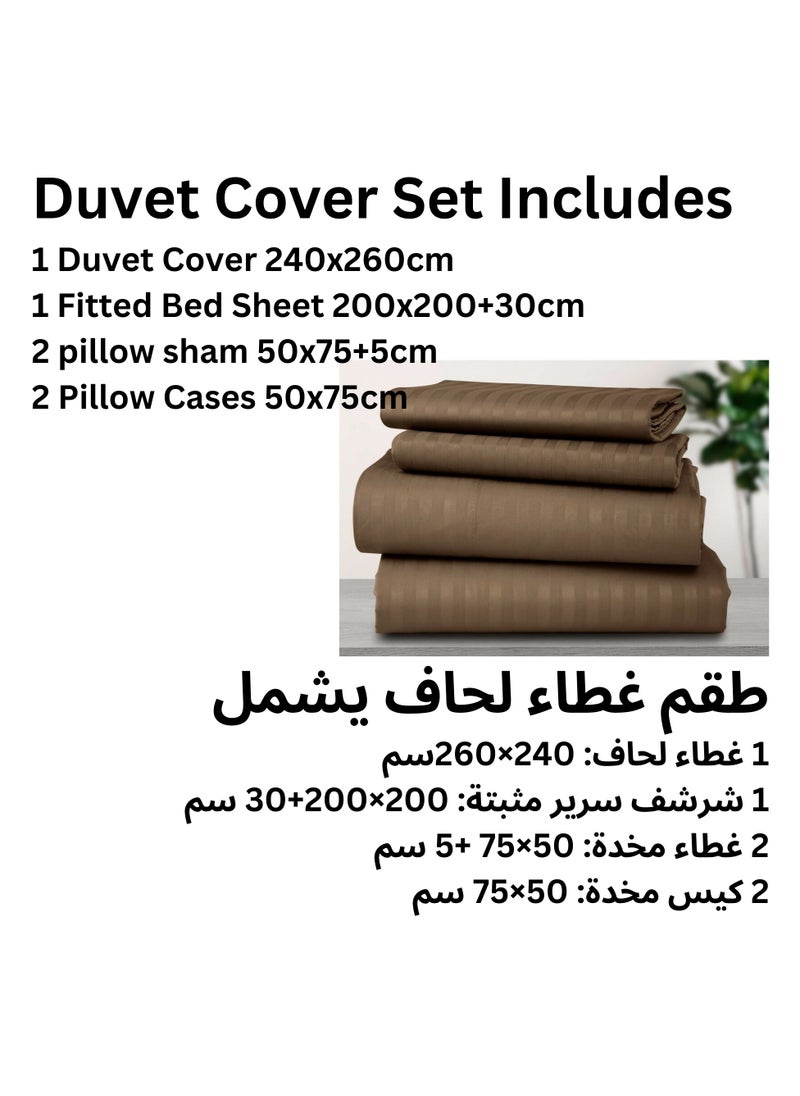 TW Premier Hotel Duvet Cover Stripe 240x260cm King Size 6 Pcs Set, 1 Duvet Cover 260x240cm (Without Filling), 1 Fitted Sheet 200x200+30cm, 2 Pillow Cases 50x75+5cm, 2 Pillow Cases 50x75cm
