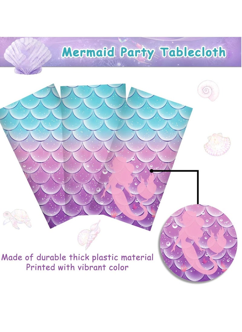 Disposable Tablecloth, Mermaid Birthday Party Favors Tablecloth Decorations Plastic Table Cover for Girls Princess Under The Sea Baby Shower Themed 2pcs,108x54 Inch