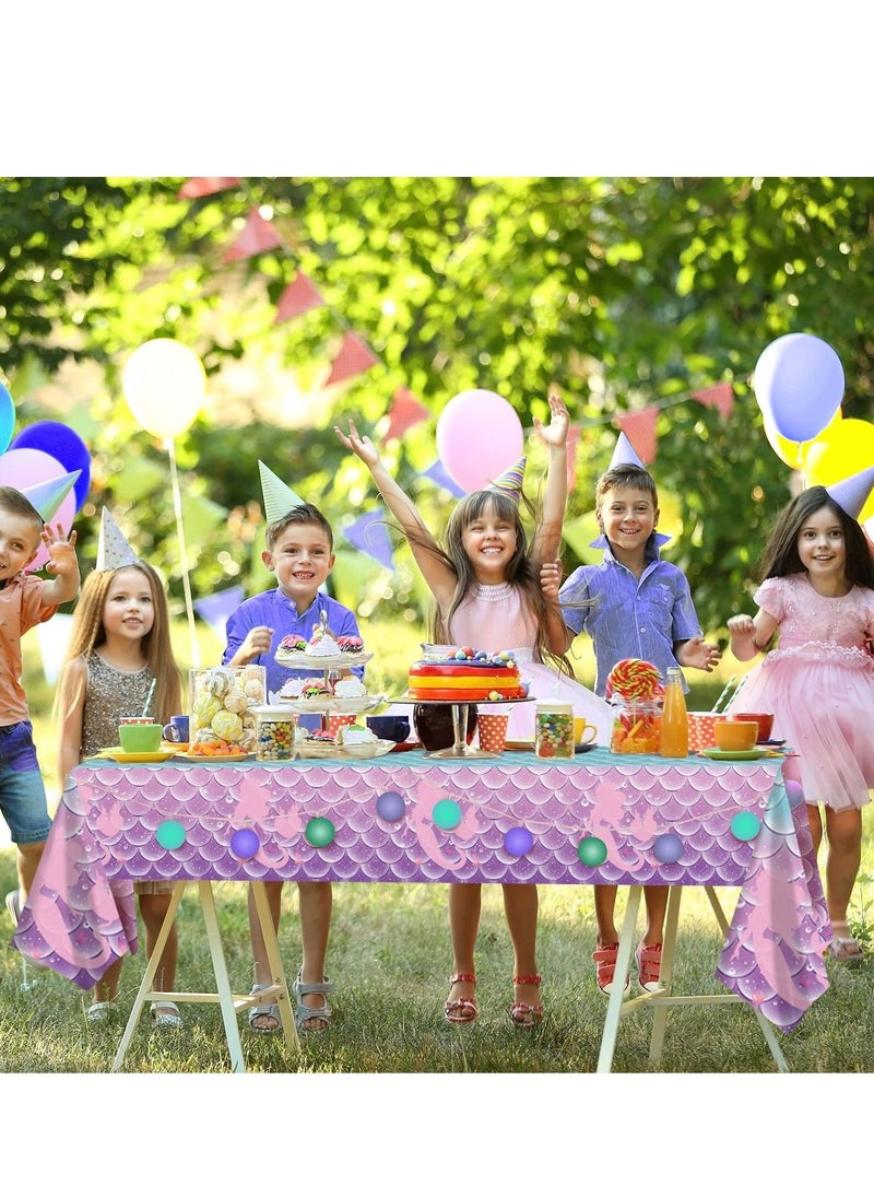 Disposable Tablecloth, Mermaid Birthday Party Favors Tablecloth Decorations Plastic Table Cover for Girls Princess Under The Sea Baby Shower Themed 2pcs,108x54 Inch