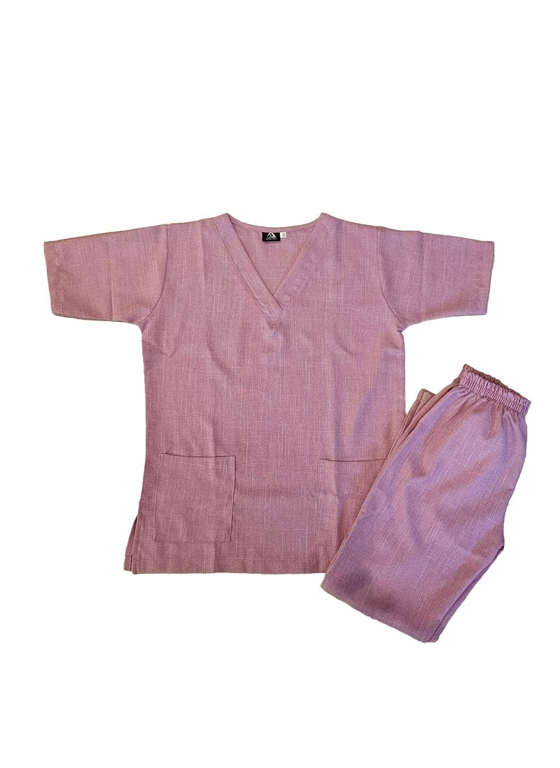 Melange Scrub Suit Uniform Unisex Pink V-Neck Nurse Suit Set