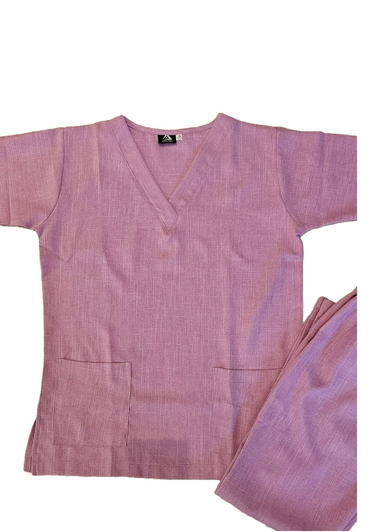 Melange Scrub Suit Uniform Unisex Pink V-Neck Nurse Suit Set