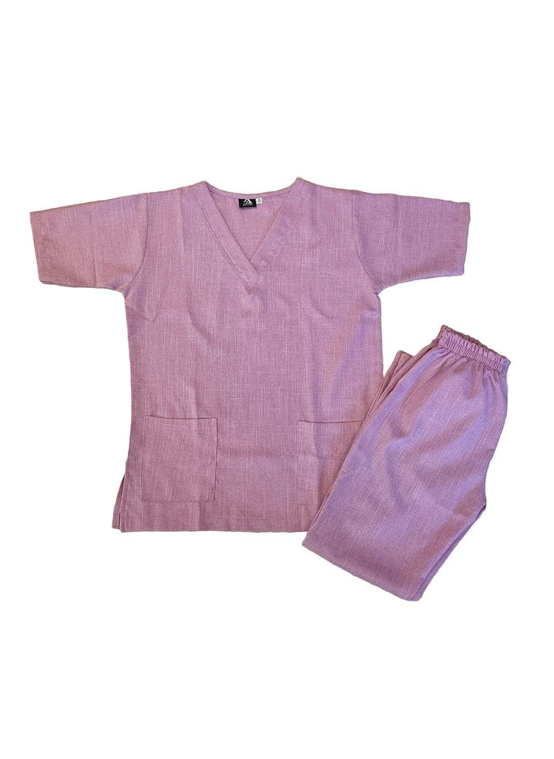 Melange Scrub Suit Uniform Unisex Pink V-Neck Nurse Suit Set