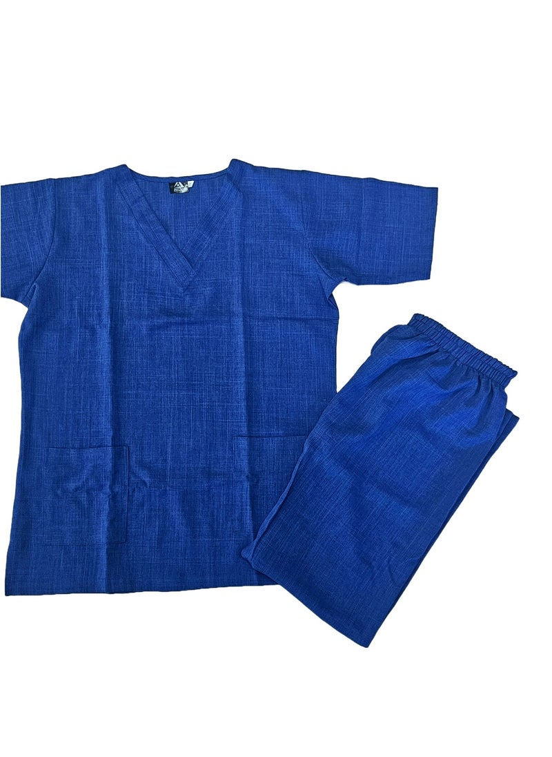 Melange Scrub Suit Uniform Unisex Royal Blue V-Neck Nurse Suit Set