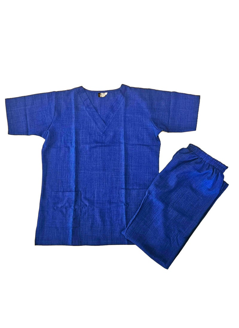 Melange Scrub Suit Uniform Unisex Royal Blue V-Neck Nurse Suit Set