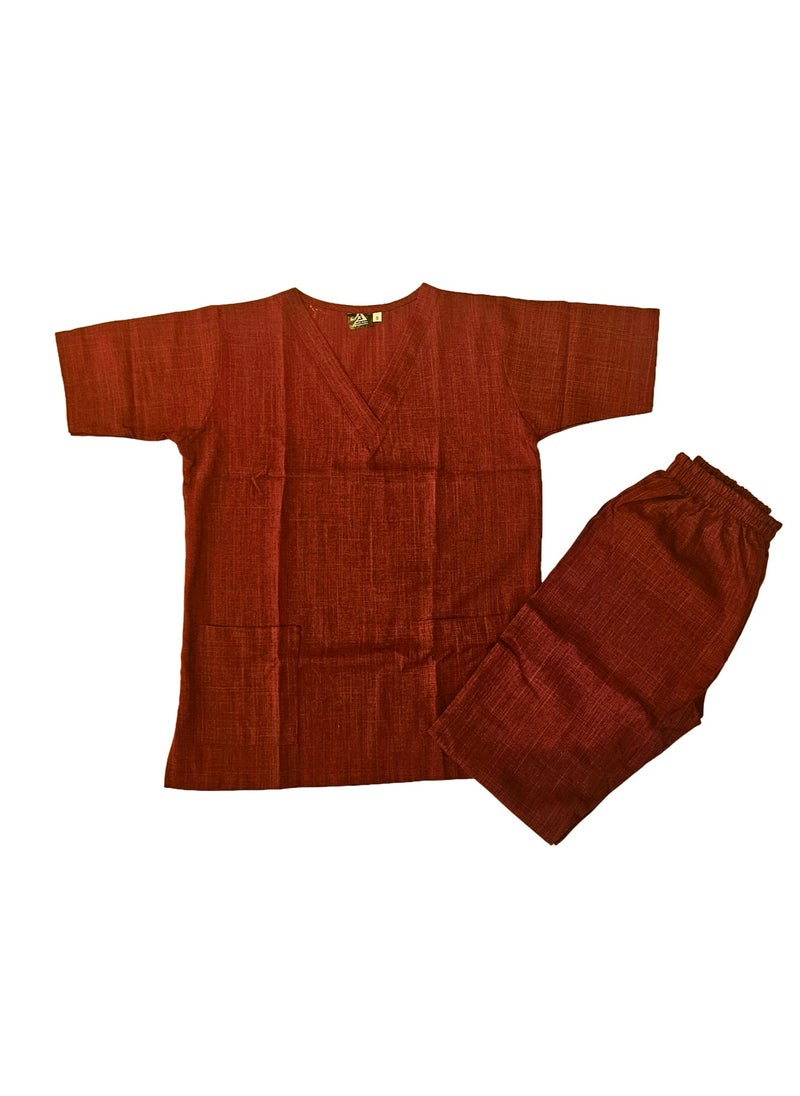 Melange Scrub Suit Uniform Unisex Maroon V-Neck Nurse Suit Set