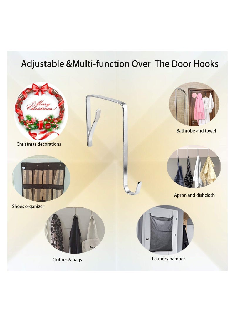 12 Pcs Adjustable Over The Door Hooks, Heavy Duty Stainless Steel Door Hanger and Door Hooks for Living Room, Bathroom, Bedroom, Hanging Keys, Hats,Towels, Coats and Handbags