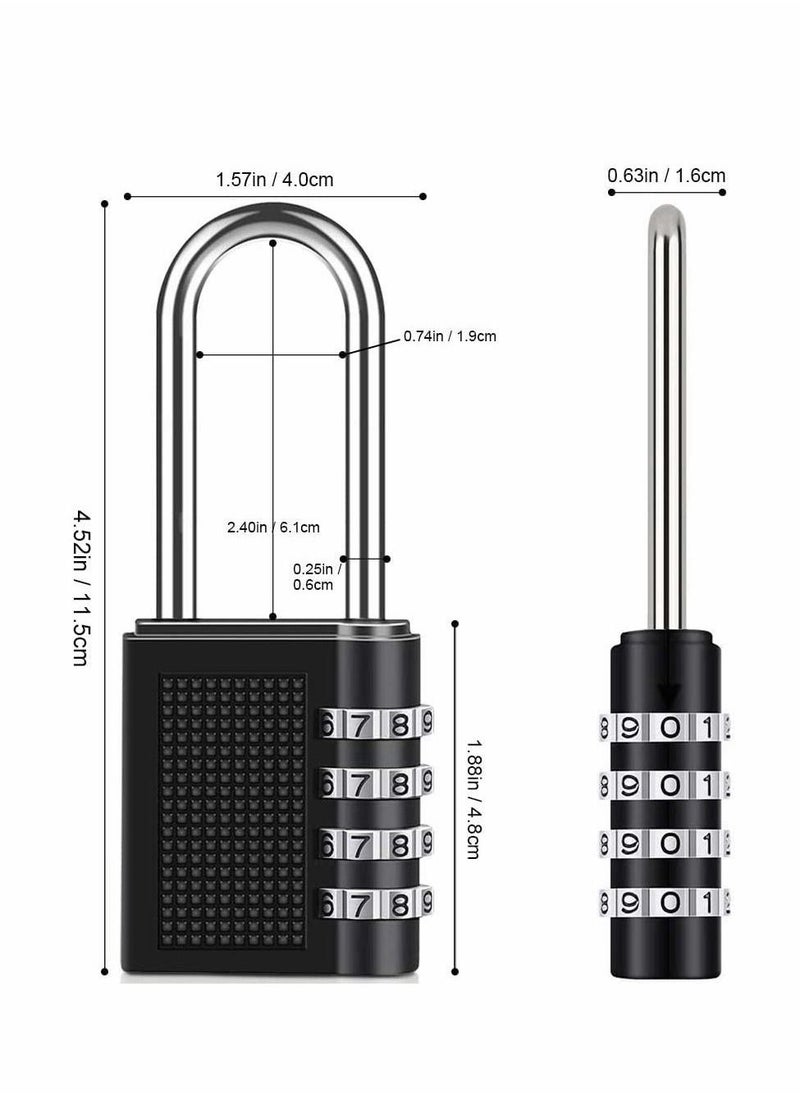 Combination Padlock, Long Shackle 4 Digit Locker Lock Weatherproof Lock Outdoor Combination Lock for School Gym Locker, Door, Fence, Hasp, Shed, Garage, Storage Box(Black) 2 Pack