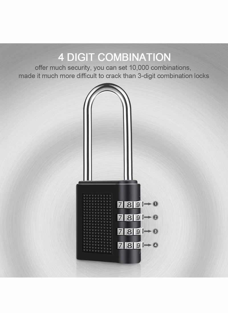 Combination Padlock, Long Shackle 4 Digit Locker Lock Weatherproof Lock Outdoor Combination Lock for School Gym Locker, Door, Fence, Hasp, Shed, Garage, Storage Box(Black) 2 Pack