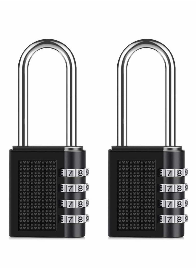 Combination Padlock, Long Shackle 4 Digit Locker Lock Weatherproof Lock Outdoor Combination Lock for School Gym Locker, Door, Fence, Hasp, Shed, Garage, Storage Box(Black) 2 Pack