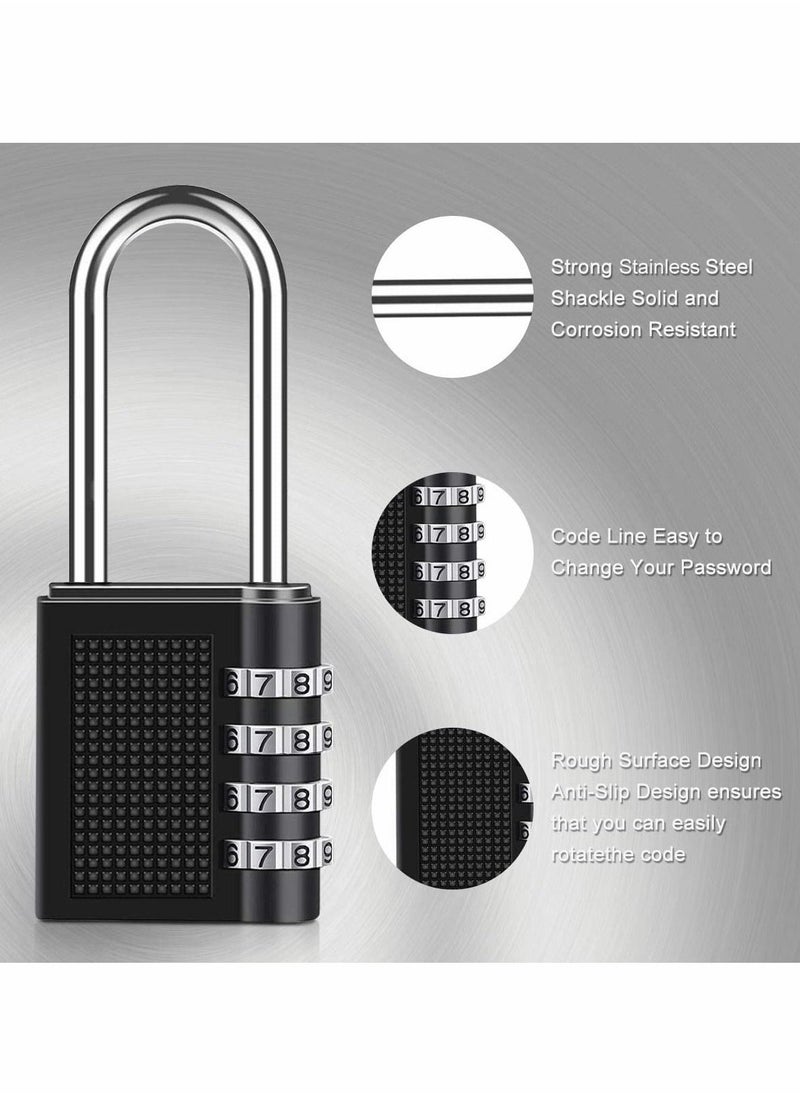 Combination Padlock, Long Shackle 4 Digit Locker Lock Weatherproof Lock Outdoor Combination Lock for School Gym Locker, Door, Fence, Hasp, Shed, Garage, Storage Box(Black) 2 Pack