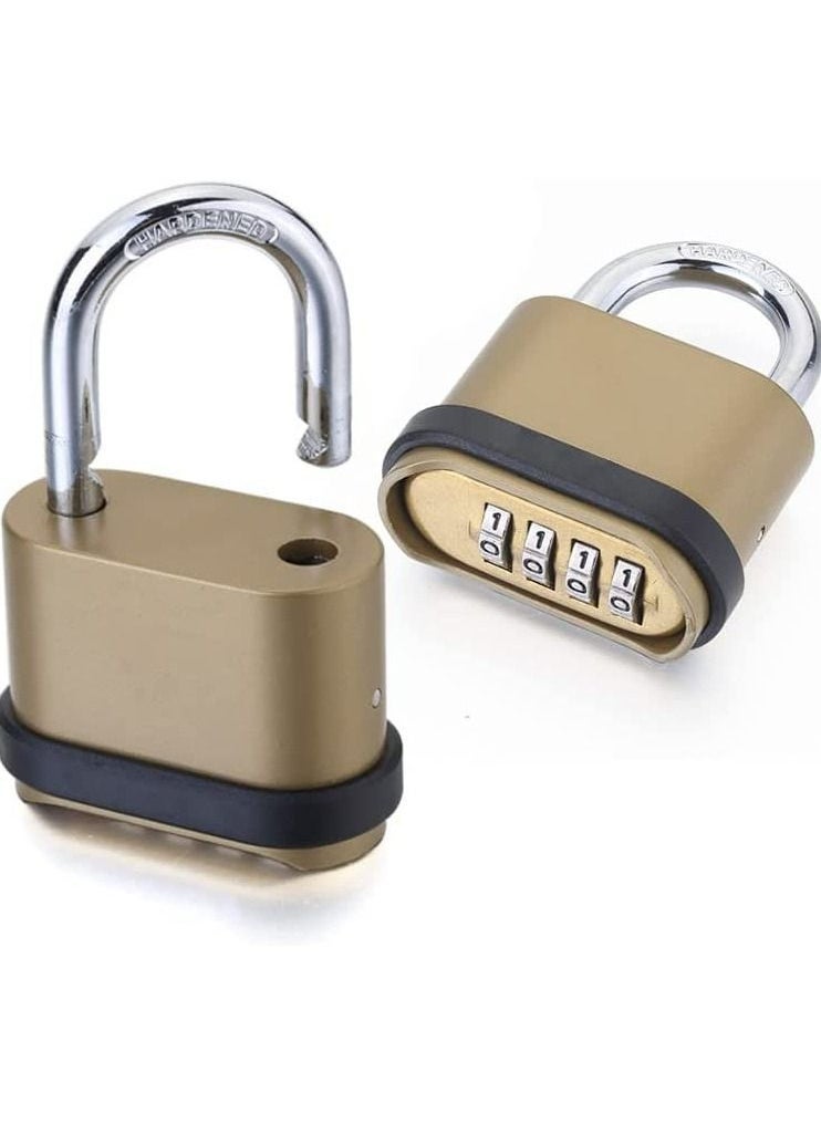 4 Digit Combination Lock, Heavy Duty Outdoor Security Keyless Locks Buckle Design Brass Finish Long Shackle Padlock, for Outdoor Use, Sheds, Locker, Gym, Gate, Mechanical Combination Lock