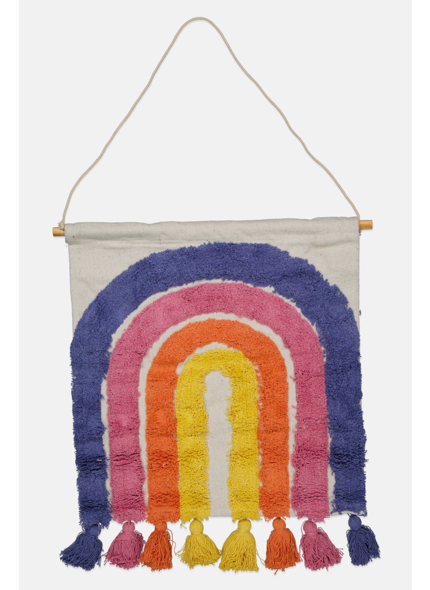 Handwoven Rainbow Wall Hanging 20 x 24 cm, Yellow/Pink Combo