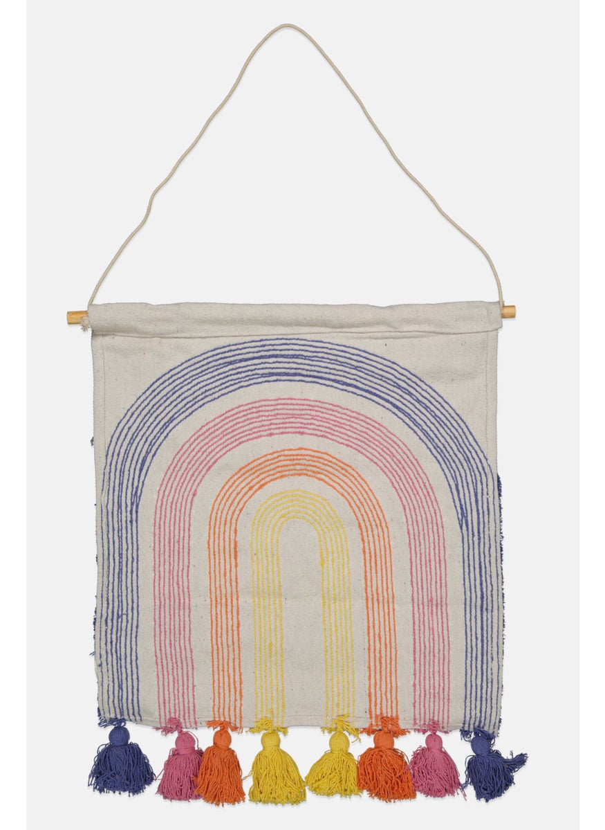 Handwoven Rainbow Wall Hanging 20 x 24 cm, Yellow/Pink Combo