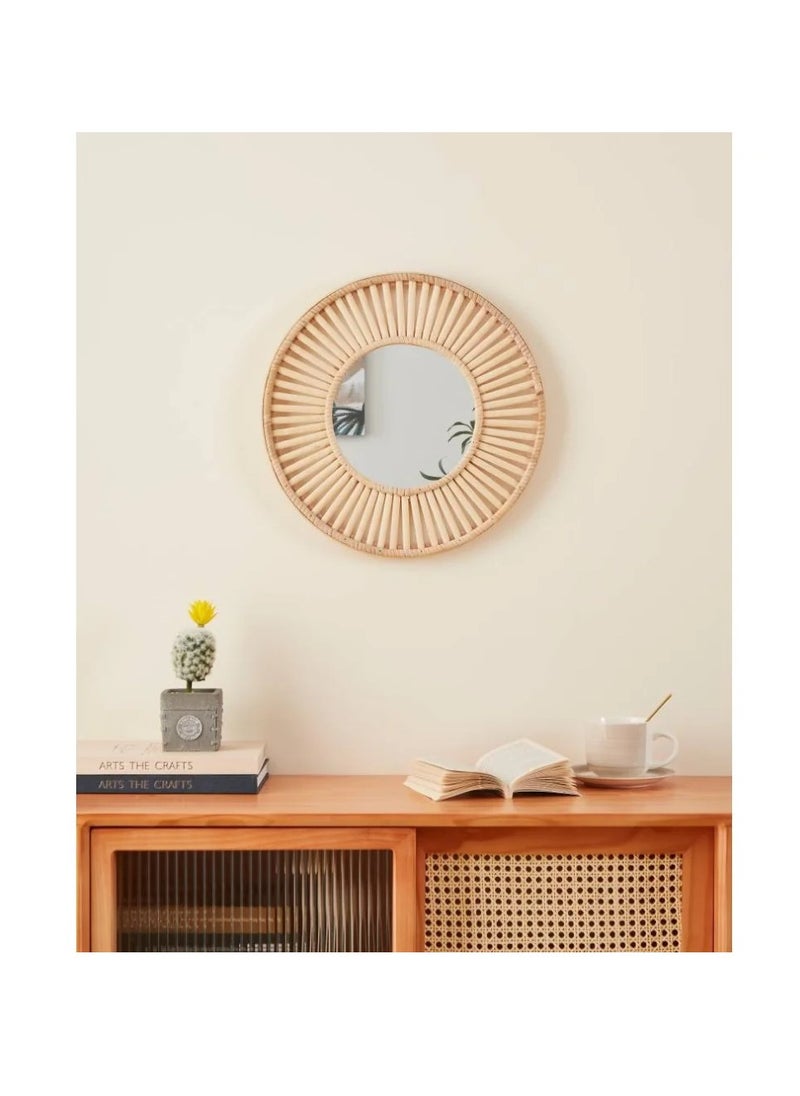 Mitsuke Mirror - Natural Wood and Mirror, 40 cm Diameter