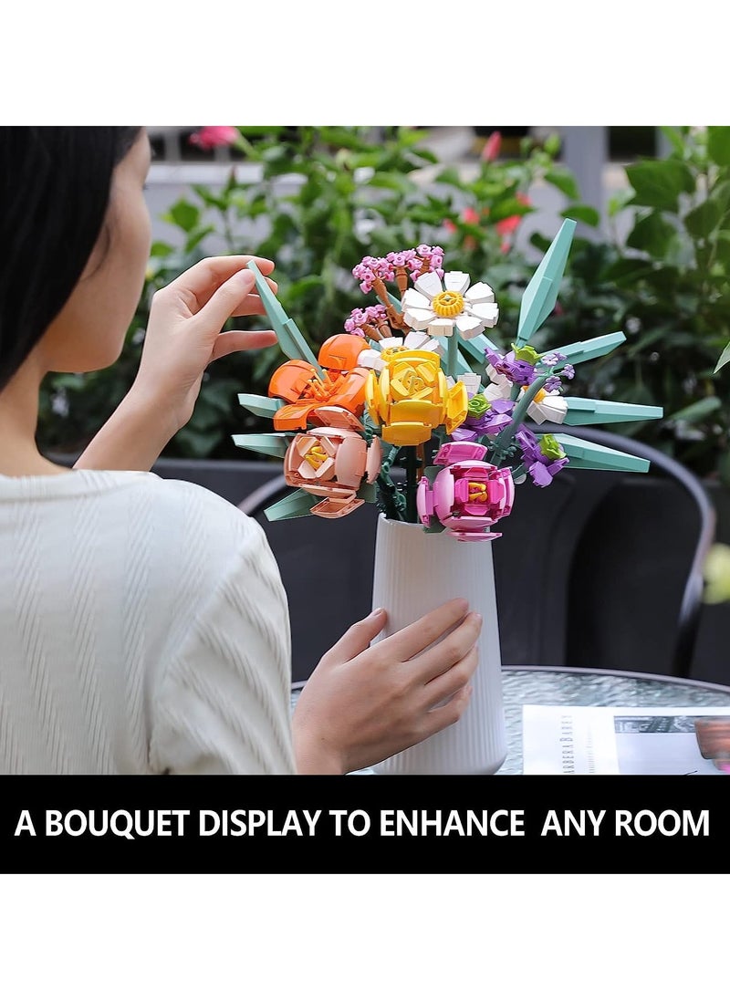 10 Ideas Flowers Bouquet Building Set, Plant Display Decor Set for The Home or Office, Creative Gift for Adults and Age 14+