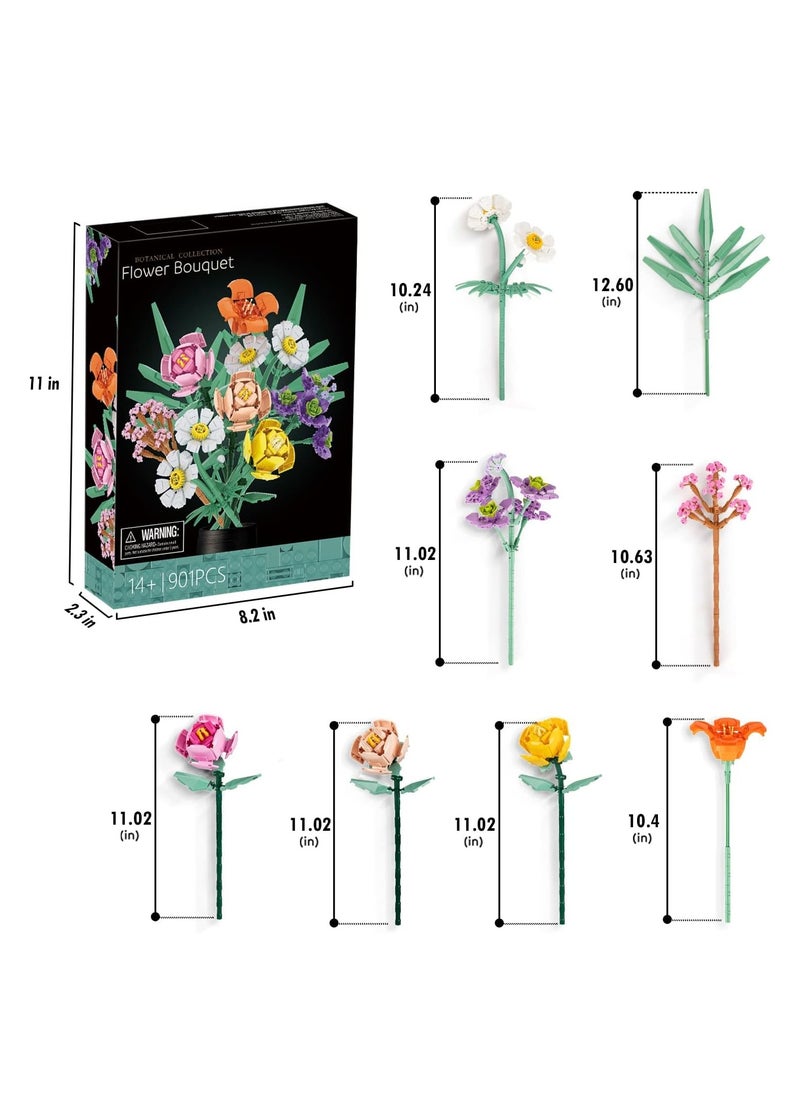 10 Ideas Flowers Bouquet Building Set, Plant Display Decor Set for The Home or Office, Creative Gift for Adults and Age 14+