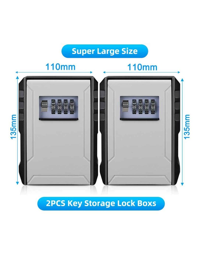 Key Safe Box, 4 Digit Combination Key Box, Wall Mounted Large Capacity Key Security Box, Waterproof Anti Theft Key Storage Box With Resettable Code, (2pcs, Super Large Size)