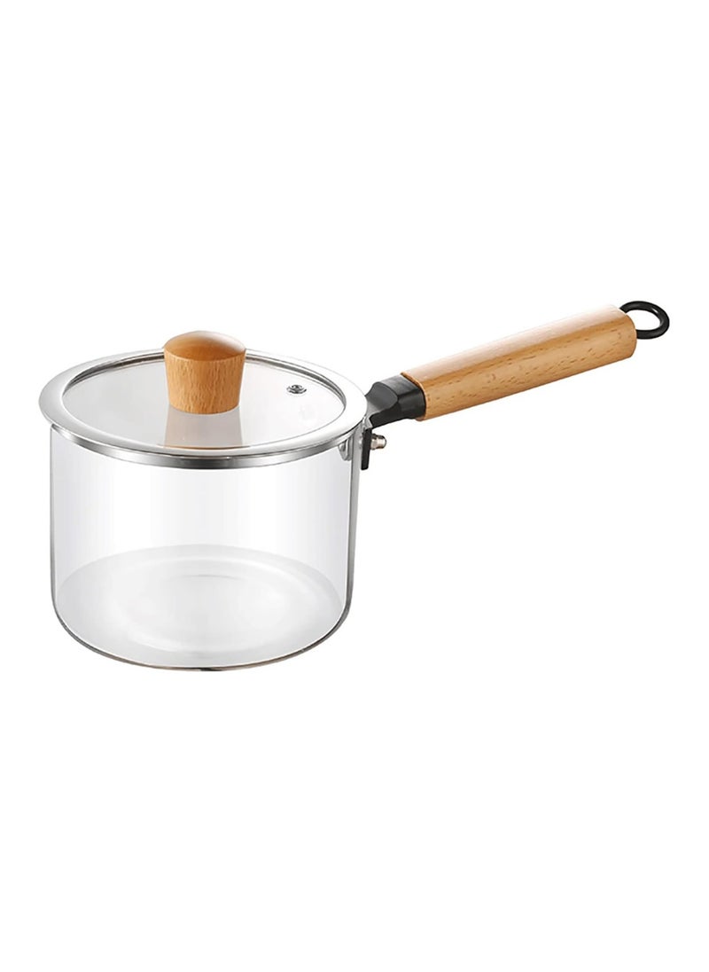 Voidrop Glass Saucepan With Cover Heat Resistant Glass Stovetop Cooking Pot With Lid And Wooden Handle Multi Function Stew Pot Instant For Home Kitchen Restaurant Single Handle 2760ML