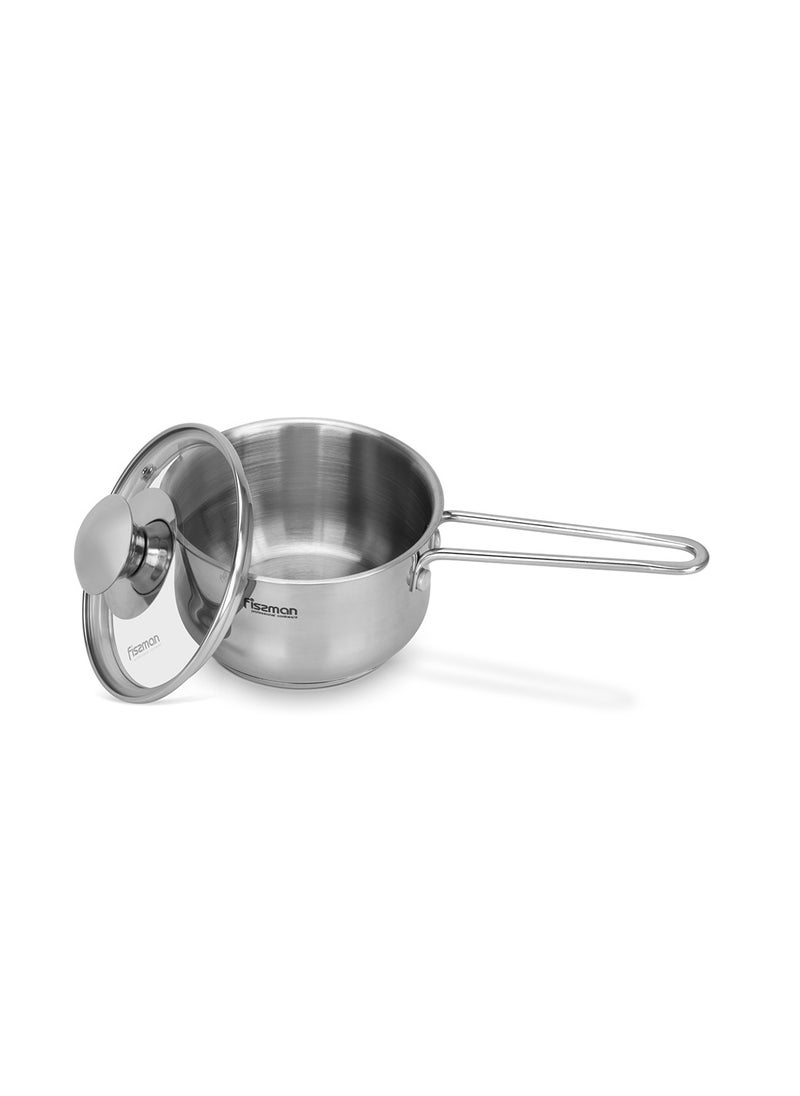 Saucepan 0.8L with Glass Lid, Stainless Steel 18/10 INOX304 Sauce pan Gulliver Series, Induction Bottom Suitable for all Types of Stoves, Long Stay-Cool Ergonomic Handle