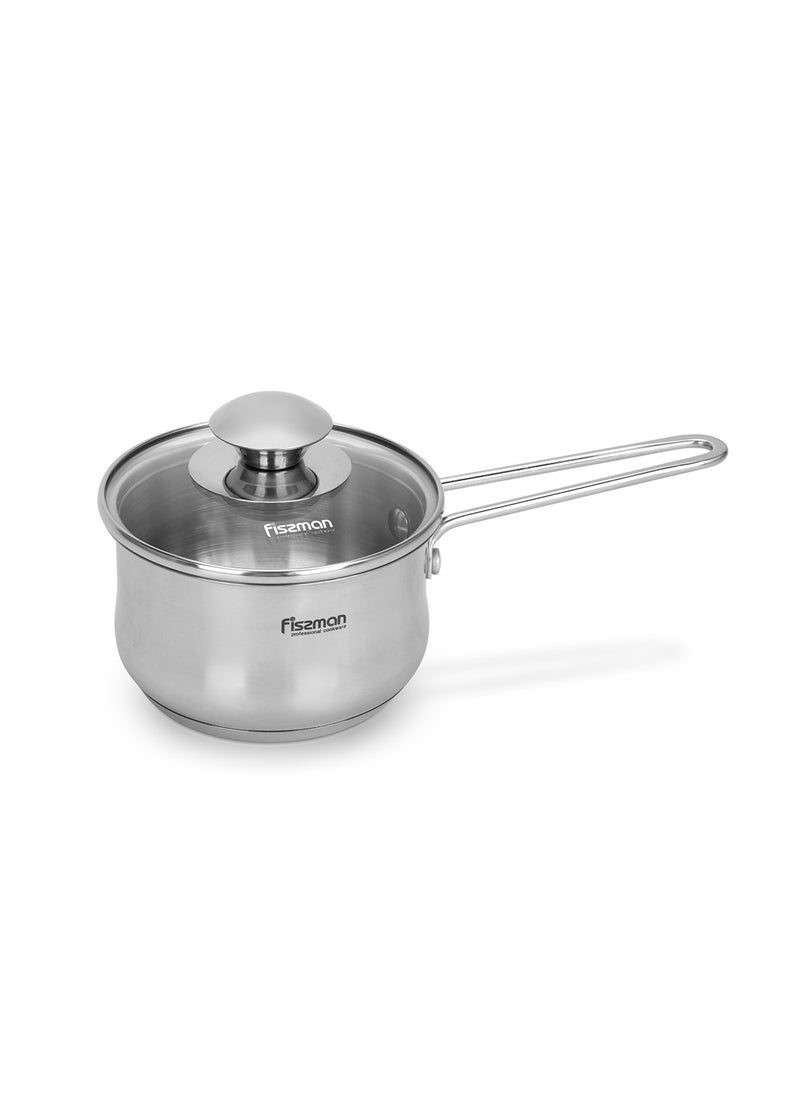 Saucepan 0.8L with Glass Lid, Stainless Steel 18/10 INOX304 Sauce pan Gulliver Series, Induction Bottom Suitable for all Types of Stoves, Long Stay-Cool Ergonomic Handle