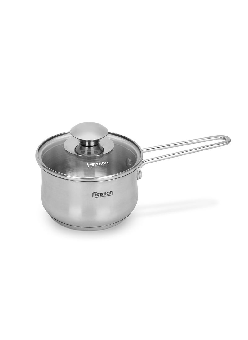 Saucepan 900mL with Glass Lid, Stainless Steel 18/10 INOX304 Saucepan Gulliver Series, Induction Bottom Suitable for all Types of Stoves, Long Stay-Cool Ergonomic Handle